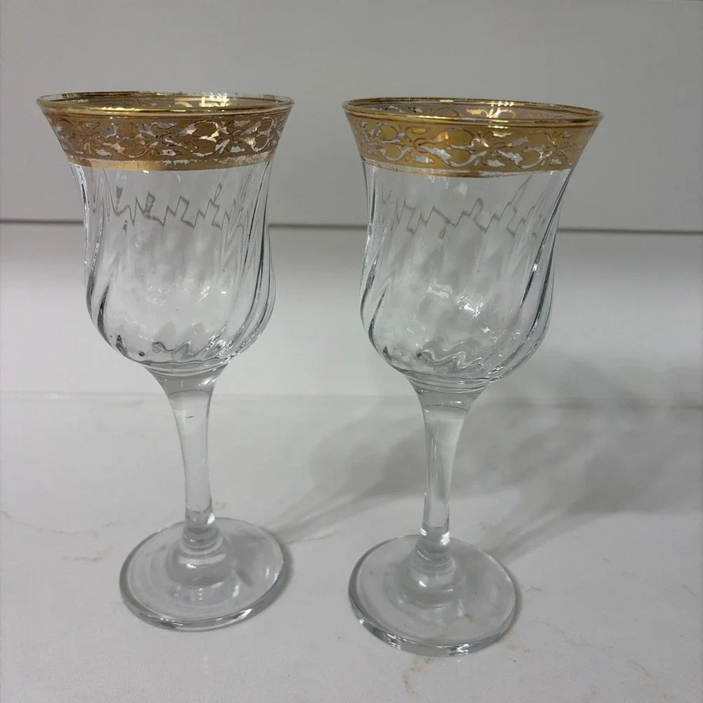 Set of 2 Tiffin-Franciscan MINTON Clear Pattern Cordial Glasses 4 1/8''